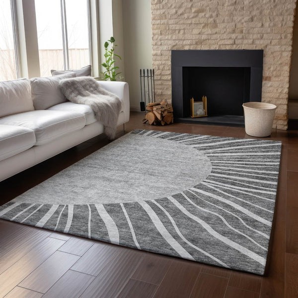 HomeRoots 10' X 14' Stylish Charcoal & Silver Abstract Washable Area Rug - Durable, UV Protected & Easy Care 655373