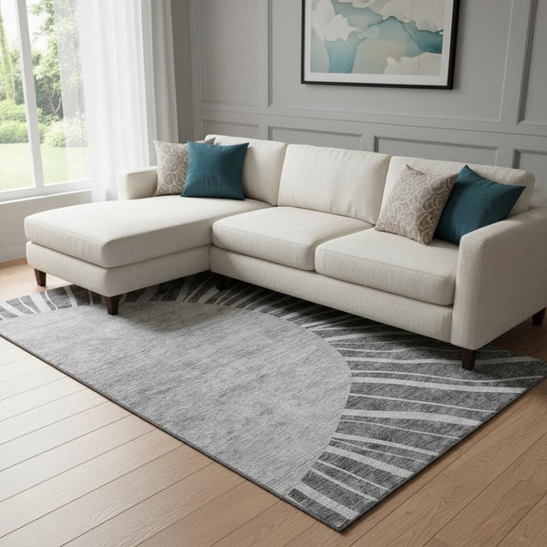 HomeRoots 10' X 14' Stylish Charcoal & Silver Abstract Washable Area Rug - Durable, UV Protected & Easy Care 655373