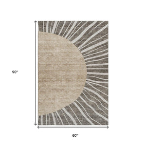 HomeRoots 5' X 8' Chocolate and Beige Abstract Washable Area Rug – Durable, Stylish, UV Protected for Any Room 655375