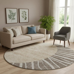 HomeRoots 8' Chocolate and Beige Abstract Washable Round Rug - Stylish, Durable, UV-Protected for Busy Homes 655376