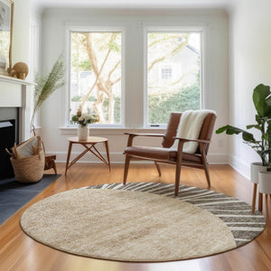 HomeRoots 8' Chocolate and Beige Abstract Washable Round Rug - Stylish, Durable, UV-Protected for Busy Homes 655376