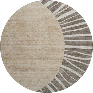 HomeRoots 8' Chocolate and Beige Abstract Washable Round Rug - Stylish, Durable, UV-Protected for Busy Homes 655376