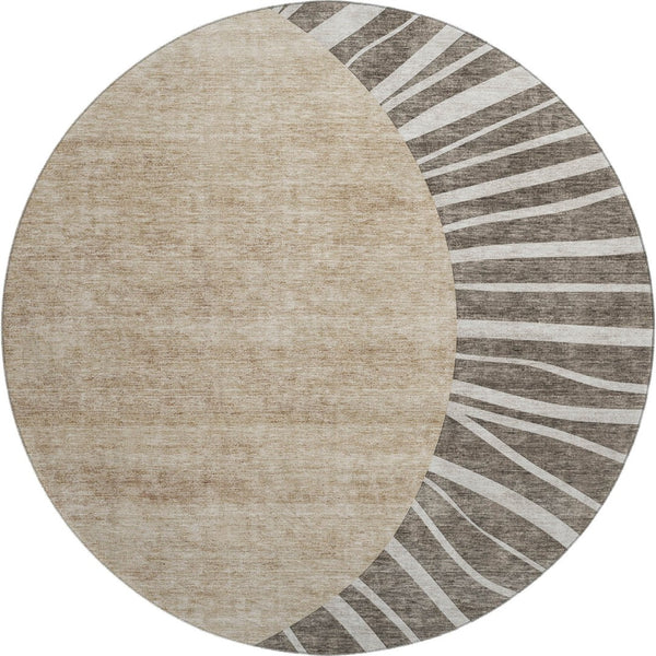 HomeRoots 8' Chocolate and Beige Abstract Washable Round Rug - Stylish, Durable, UV-Protected for Busy Homes 655376