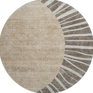 HomeRoots 8' Chocolate and Beige Abstract Washable Round Rug - Stylish, Durable, UV-Protected for Busy Homes 655376