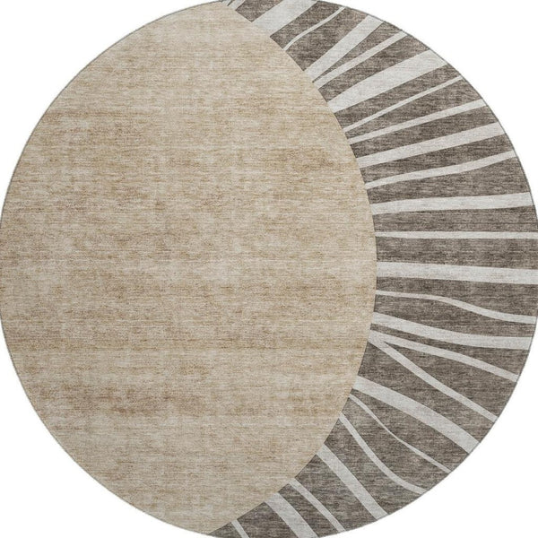 HomeRoots 8' Chocolate and Beige Abstract Washable Round Rug - Stylish, Durable, UV-Protected for Busy Homes 655376