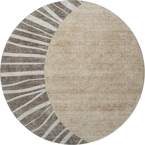 HomeRoots 8' Chocolate and Beige Abstract Washable Round Rug - Stylish, Durable, UV-Protected for Busy Homes 655376
