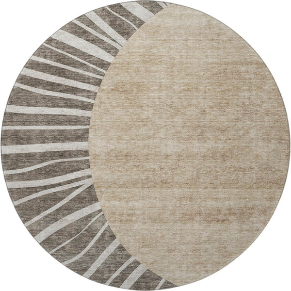 HomeRoots 8' Chocolate and Beige Abstract Washable Round Rug - Stylish, Durable, UV-Protected for Busy Homes 655376