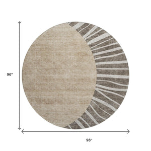 HomeRoots 8' Chocolate and Beige Abstract Washable Round Rug - Stylish, Durable, UV-Protected for Busy Homes 655376