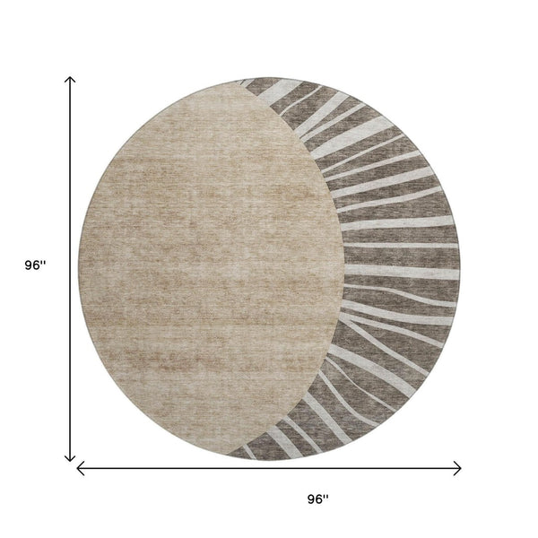 HomeRoots 8' Chocolate and Beige Abstract Washable Round Rug - Stylish, Durable, UV-Protected for Busy Homes 655376