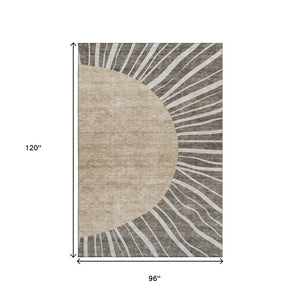 HomeRoots 8' X 10' Chocolate and Beige Abstract Area Rug - Stylish, Washable, UV-Protected for Family Homes 655377
