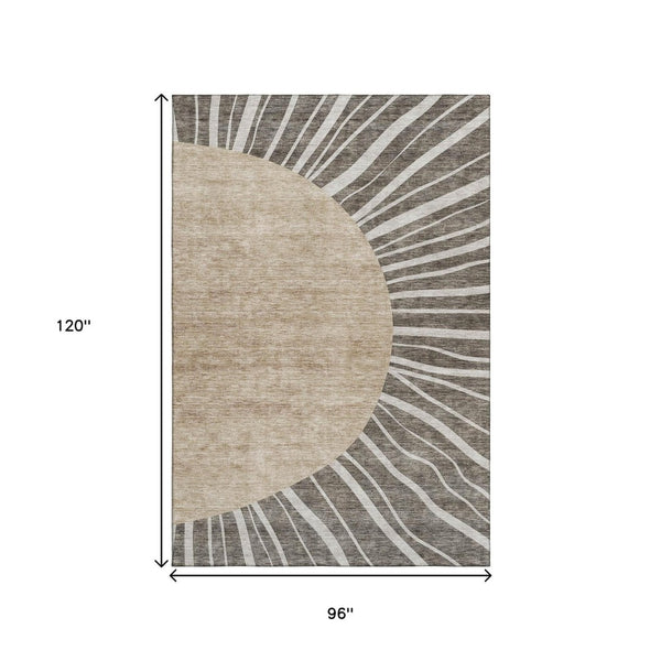 HomeRoots 8' X 10' Chocolate and Beige Abstract Area Rug - Stylish, Washable, UV-Protected for Family Homes 655377