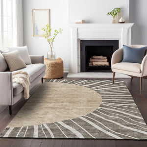 HomeRoots 8' X 10' Chocolate and Beige Abstract Area Rug - Stylish, Washable, UV-Protected for Family Homes 655377
