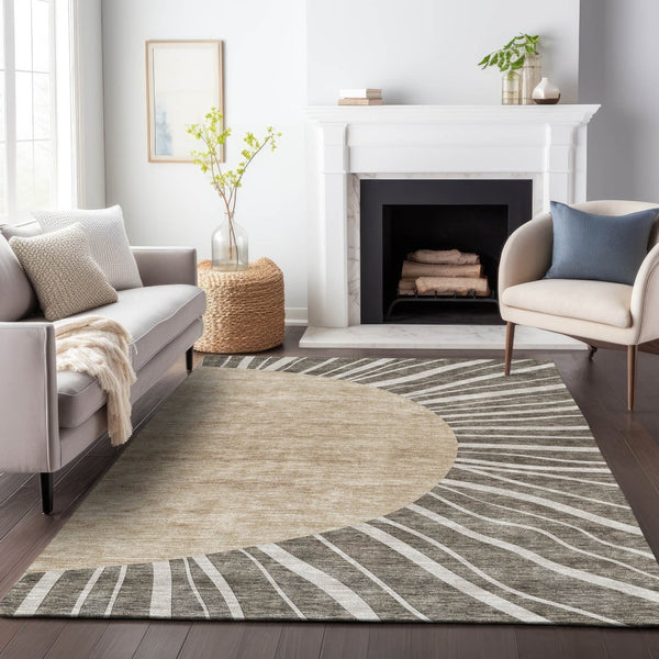 HomeRoots 8' X 10' Chocolate and Beige Abstract Area Rug - Stylish, Washable, UV-Protected for Family Homes 655377