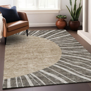 HomeRoots 8' X 10' Chocolate and Beige Abstract Area Rug - Stylish, Washable, UV-Protected for Family Homes 655377