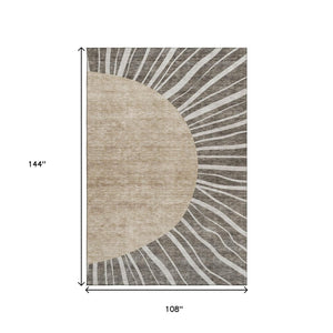 HomeRoots 9' X 12' Chocolate and Beige Abstract Washable Area Rug - Durable, UV-Protected & Stain-Resistant! 655378