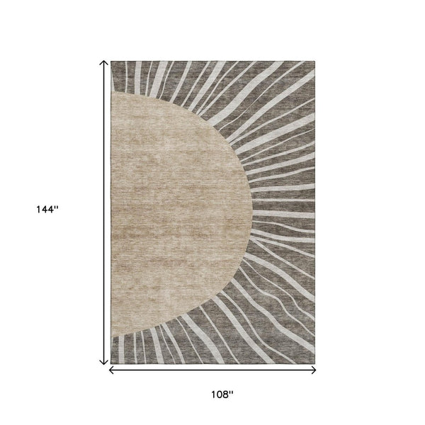 HomeRoots 9' X 12' Chocolate and Beige Abstract Washable Area Rug - Durable, UV-Protected & Stain-Resistant! 655378