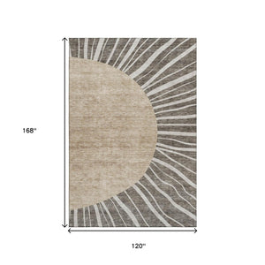 HomeRoots 10' X 14' Chocolate and Beige Abstract Area Rug – Washable, UV-Protected, Ideal for Busy Homes! 655379