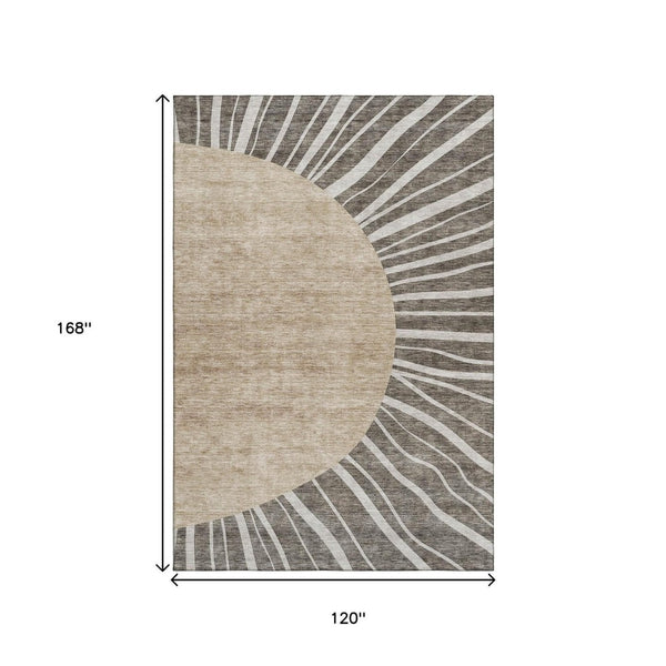 HomeRoots 10' X 14' Chocolate and Beige Abstract Area Rug – Washable, UV-Protected, Ideal for Busy Homes! 655379