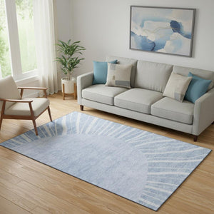 HomeRoots 5' X 8' Denim Blue & Ivory Abstract Area Rug - Washable, UV-Protected, Durable & Stylish for Homes 655381