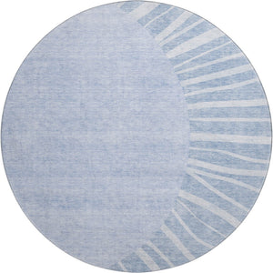 HomeRoots 8' Stylish Denim Blue and Ivory Abstract Washable Round Rug with UV Protection for Family Spaces 655382