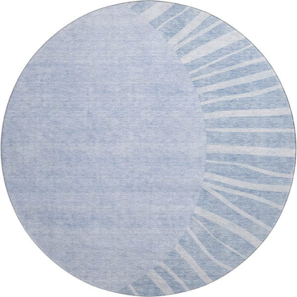 HomeRoots 8' Stylish Denim Blue and Ivory Abstract Washable Round Rug with UV Protection for Family Spaces 655382