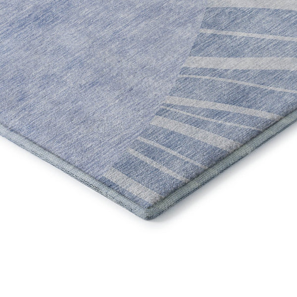 HomeRoots 8' Stylish Denim Blue and Ivory Abstract Washable Round Rug with UV Protection for Family Spaces 655382