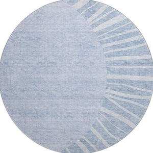 HomeRoots 8' Stylish Denim Blue and Ivory Abstract Washable Round Rug with UV Protection for Family Spaces 655382