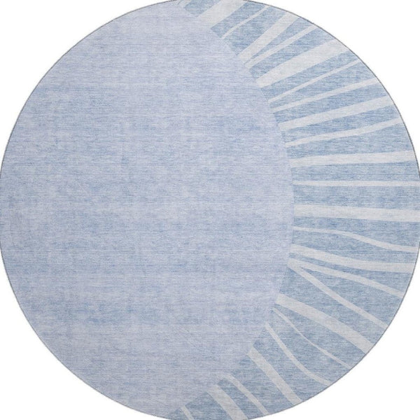 HomeRoots 8' Stylish Denim Blue and Ivory Abstract Washable Round Rug with UV Protection for Family Spaces 655382