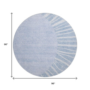 HomeRoots 8' Stylish Denim Blue and Ivory Abstract Washable Round Rug with UV Protection for Family Spaces 655382