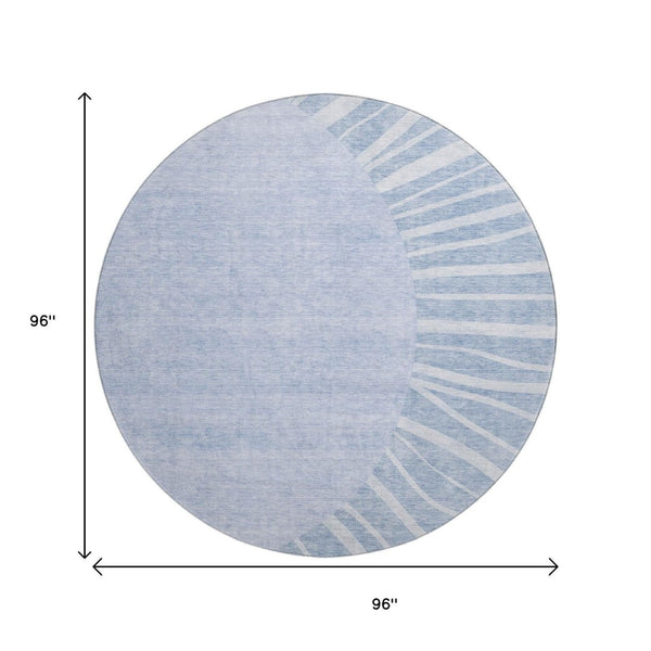 HomeRoots 8' Stylish Denim Blue and Ivory Abstract Washable Round Rug with UV Protection for Family Spaces 655382