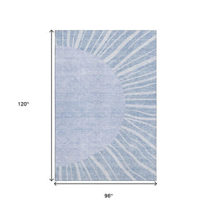 HomeRoots 8' X 10' Stylish Denim Blue & Ivory Abstract Area Rug – Washable, UV Protected, Stain Resistant! 655383