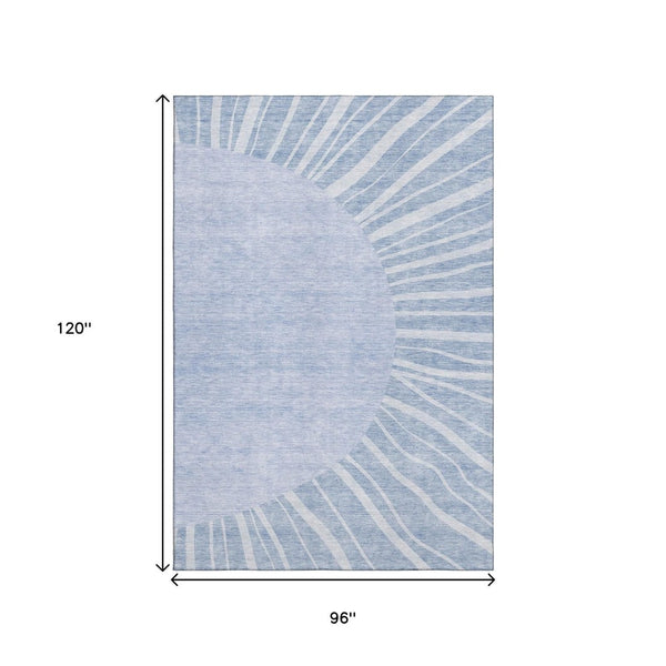 HomeRoots 8' X 10' Stylish Denim Blue & Ivory Abstract Area Rug – Washable, UV Protected, Stain Resistant! 655383