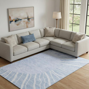 HomeRoots 8' X 10' Stylish Denim Blue & Ivory Abstract Area Rug – Washable, UV Protected, Stain Resistant! 655383