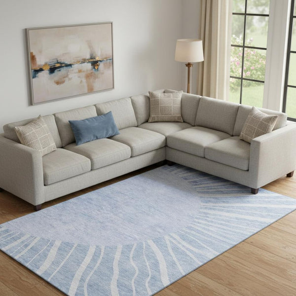 HomeRoots 8' X 10' Stylish Denim Blue & Ivory Abstract Area Rug – Washable, UV Protected, Stain Resistant! 655383