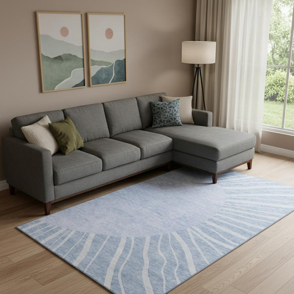 HomeRoots 9' X 12' Denim Blue & Ivory Abstract Area Rug - Durable, UV-Protected, Stylish for High-Traffic Spaces 655384