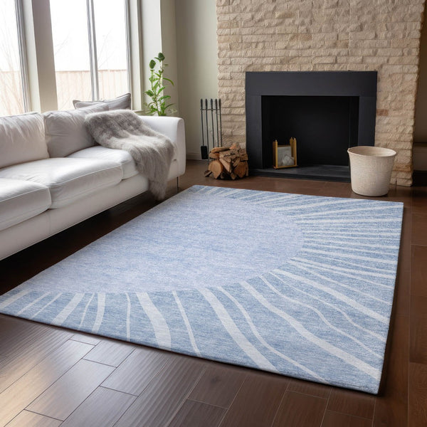 HomeRoots 9' X 12' Denim Blue & Ivory Abstract Area Rug - Durable, UV-Protected, Stylish for High-Traffic Spaces 655384