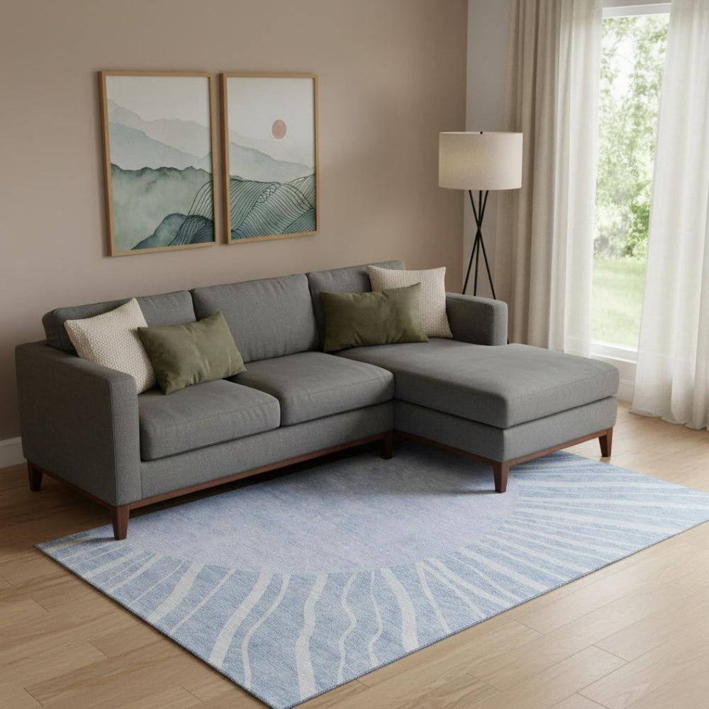 HomeRoots 10' X 14' Denim Blue Abstract Area Rug - Stylish, Washable, UV Resistant & Perfect for High-Traffic Spaces 655385