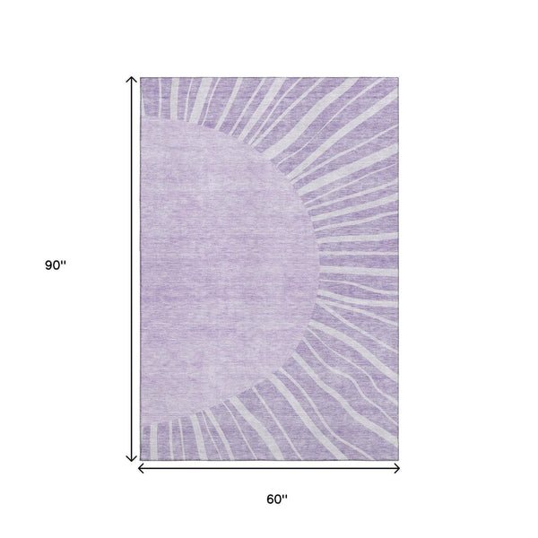 HomeRoots 5' X 8' Stylish Lavender & Ivory Abstract Area Rug - Washable, Stain-Resistant, UV Protected Design 655387