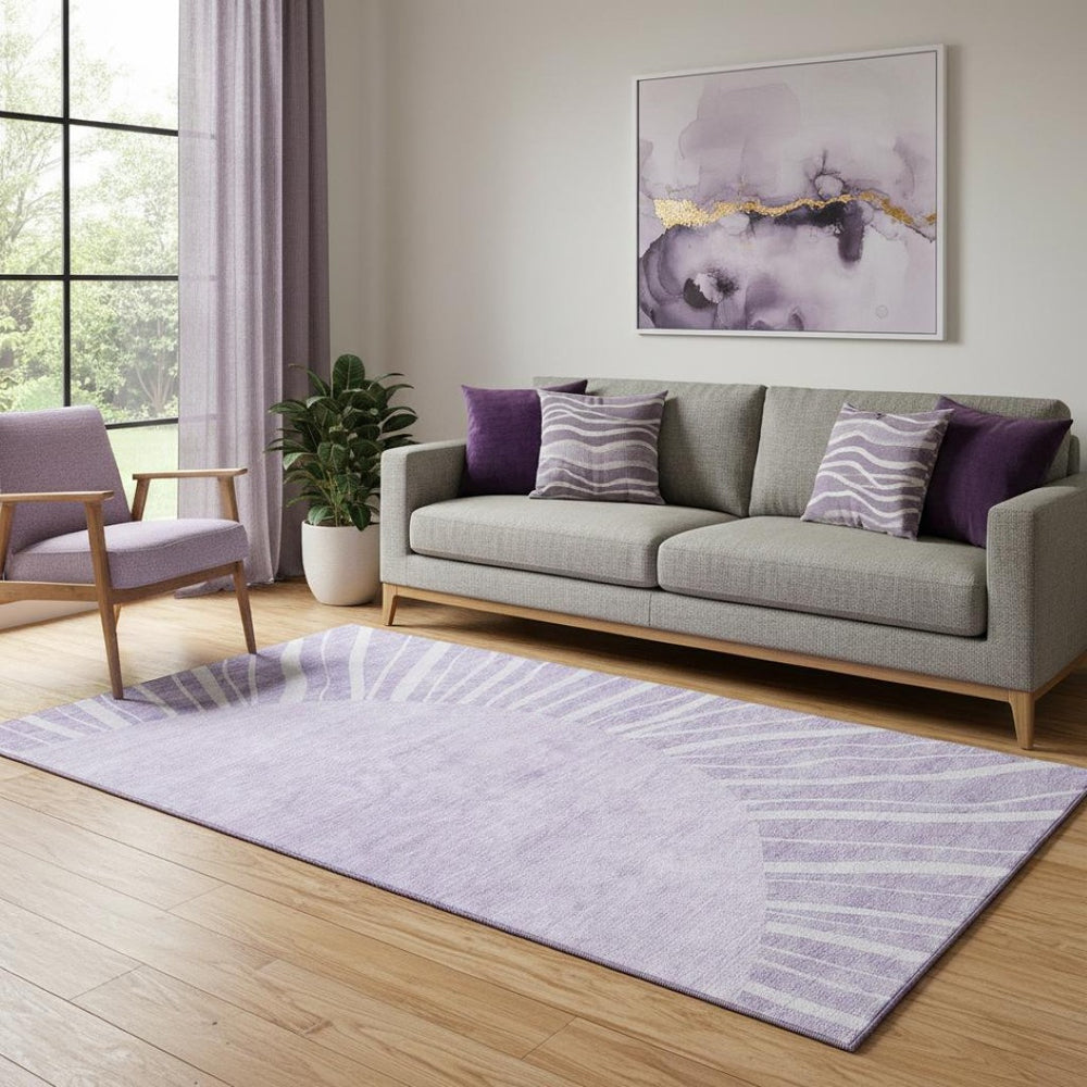 HomeRoots 5' X 8' Stylish Lavender & Ivory Abstract Area Rug - Washable, Stain-Resistant, UV Protected Design 655387