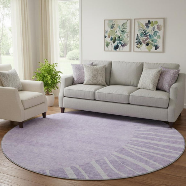 HomeRoots 8' Washable Round Rug in Lavender & Ivory Abstract Design – UV Protected, Durable & Easy Care! 655388