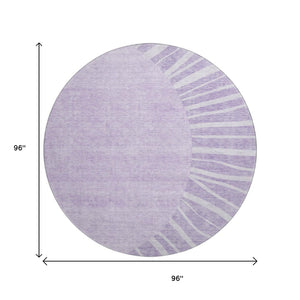 HomeRoots 8' Washable Round Rug in Lavender & Ivory Abstract Design – UV Protected, Durable & Easy Care! 655388