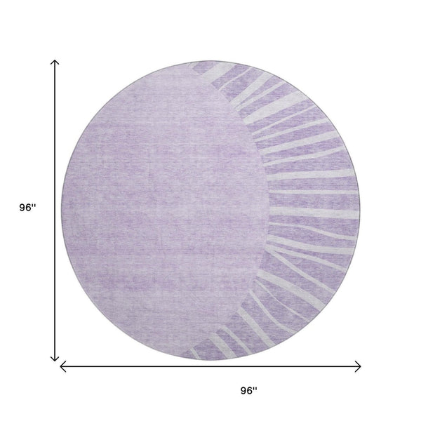 HomeRoots 8' Washable Round Rug in Lavender & Ivory Abstract Design – UV Protected, Durable & Easy Care! 655388
