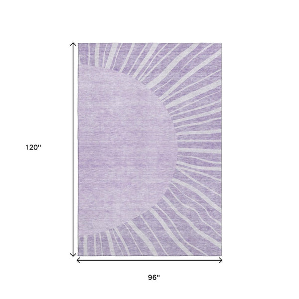 HomeRoots 8' X 10' Abstract Lavender & Ivory Washable Area Rug – UV Protection, Stain Resistant, Durable Design 655389