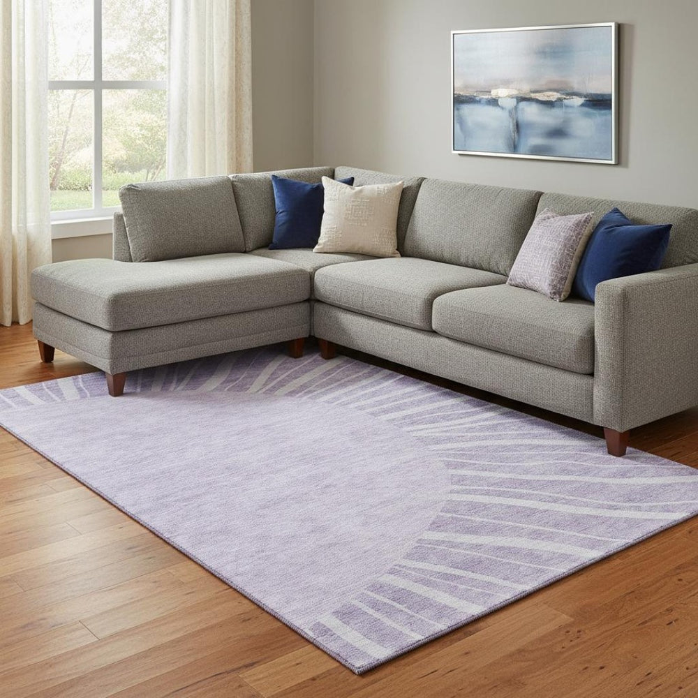 HomeRoots 9' X 12' Modern Lavender & Ivory Abstract Area Rug - Washable, Durable, UV Protected for Homes 655390