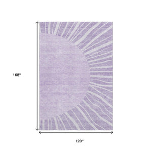 HomeRoots 10' X 14' Stylish Lavender & Ivory Abstract Area Rug - Washable, UV Protected, Non-Slip, Durable Design 655391