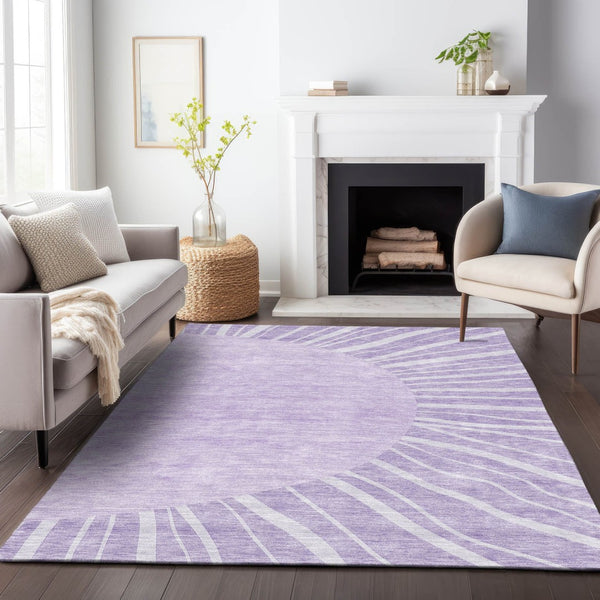HomeRoots 10' X 14' Stylish Lavender & Ivory Abstract Area Rug - Washable, UV Protected, Non-Slip, Durable Design 655391