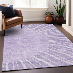 HomeRoots 10' X 14' Stylish Lavender & Ivory Abstract Area Rug - Washable, UV Protected, Non-Slip, Durable Design 655391