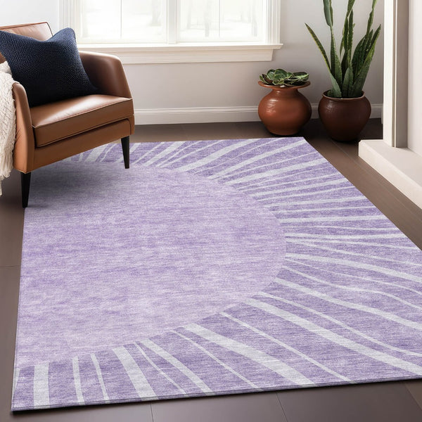 HomeRoots 10' X 14' Stylish Lavender & Ivory Abstract Area Rug - Washable, UV Protected, Non-Slip, Durable Design 655391