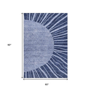HomeRoots 5' X 8' Navy Blue and Ivory Abstract Area Rug - Durable, Washable, UV Protected for Modern Homes 655393