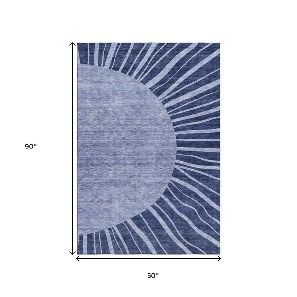 HomeRoots 5' X 8' Navy Blue and Ivory Abstract Area Rug - Durable, Washable, UV Protected for Modern Homes 655393